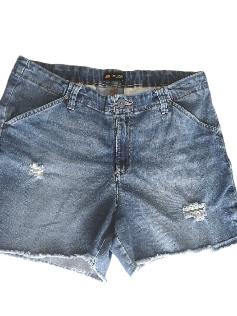 Lee Regular Fit Mid Rise Distressed Denim Shorts Size 14 Medium
